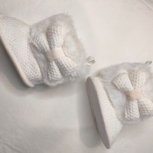 White Faux Fur Baby Girl Booties 0-3M